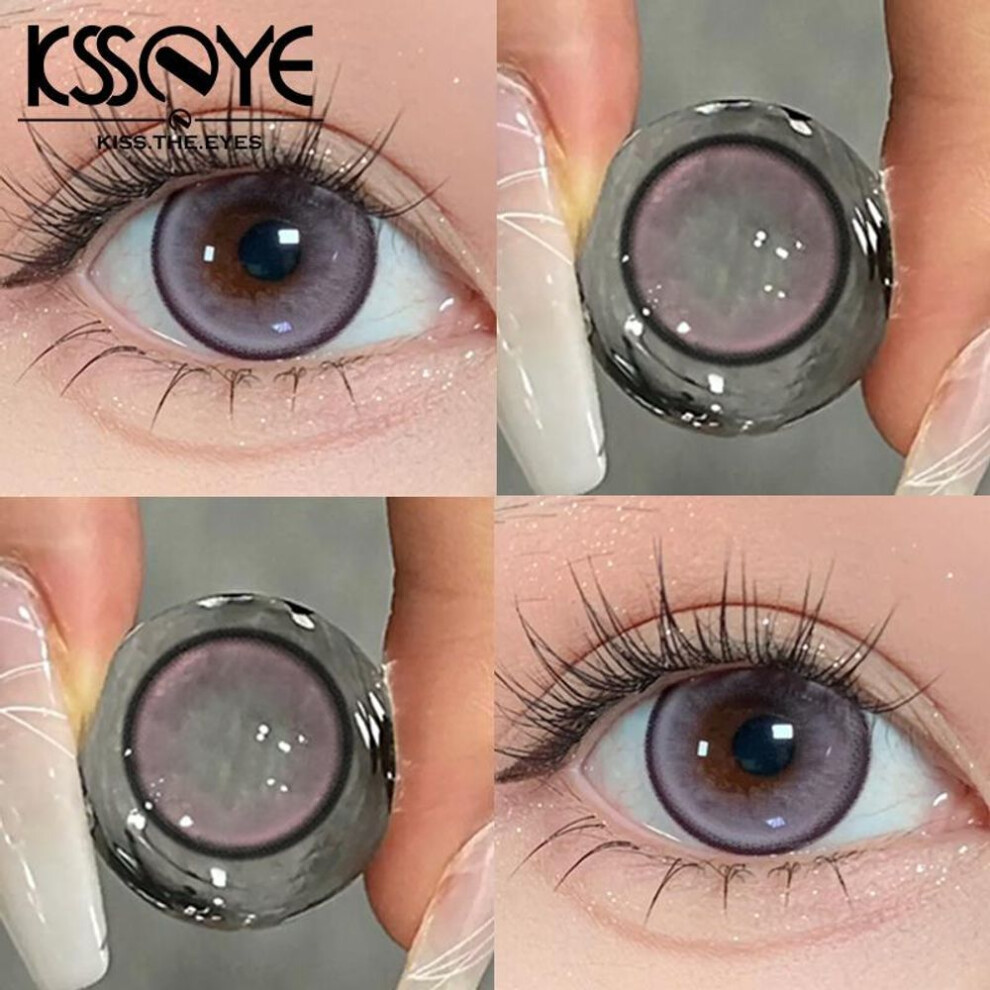 (purple, -4.25) KSSEYE 2pcs/1pair Contact Lenses with Grade Soft Lens Daily Use 14.0MM Gray Natural Comfortable Korean Idol Contact Lenses Eyes Makeup