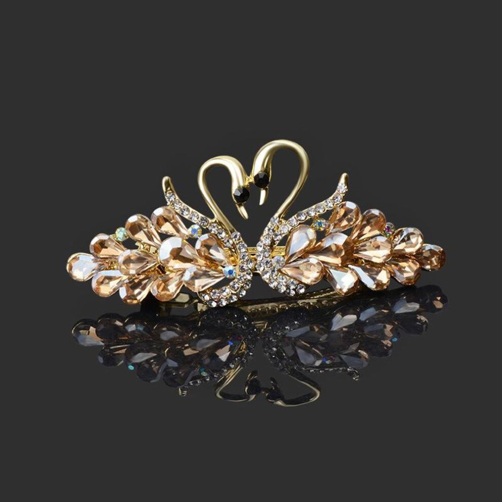 (champagne) Female Swan spring Hollow Hair Clip Barrette Hair Accessories Women Fashion Rhinestone Hairpin Headwear