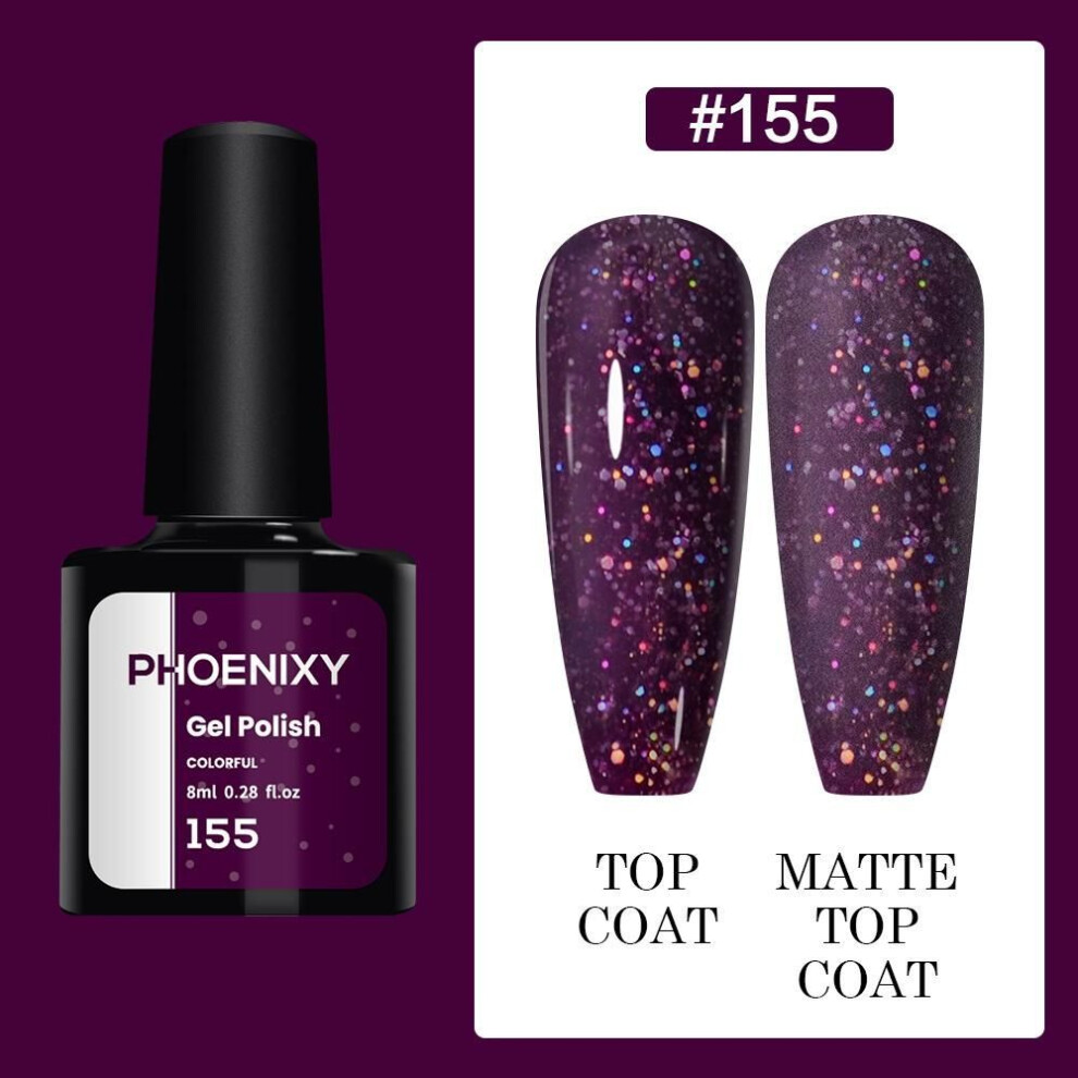 (155) PHOENIXY 8ml Gel Nail Polish Sequins Soak Off UV Gel Semi Permanent Varnish Colorful Nail Gel Polish DIY At Home Nail Art Polish