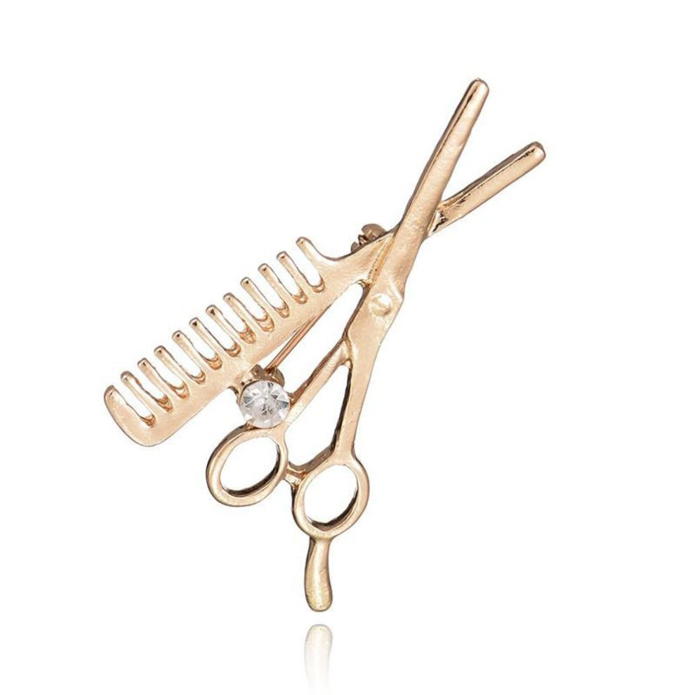 (gold) Crystal Comb Scissors Brooch Hat Collar Clips Hijab Pins Up Brooches Wedding