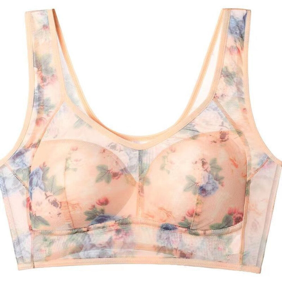(beige, 2L) Plus Size Bra For Women Seamless Underwear Push Up Wireless Brassiere Flower Transparent Lingerie Full Cup Thin Cup Bras Sexy Bralette