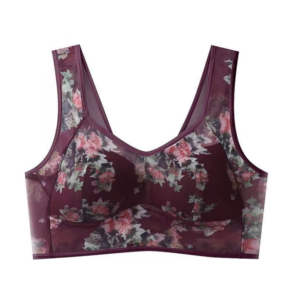 (purple, 6L) Plus Size Bra For Women Seamless Underwear Push Up Wireless Brassiere Flower Transparent Lingerie Full Cup Thin Cup Bras Sexy Bralette