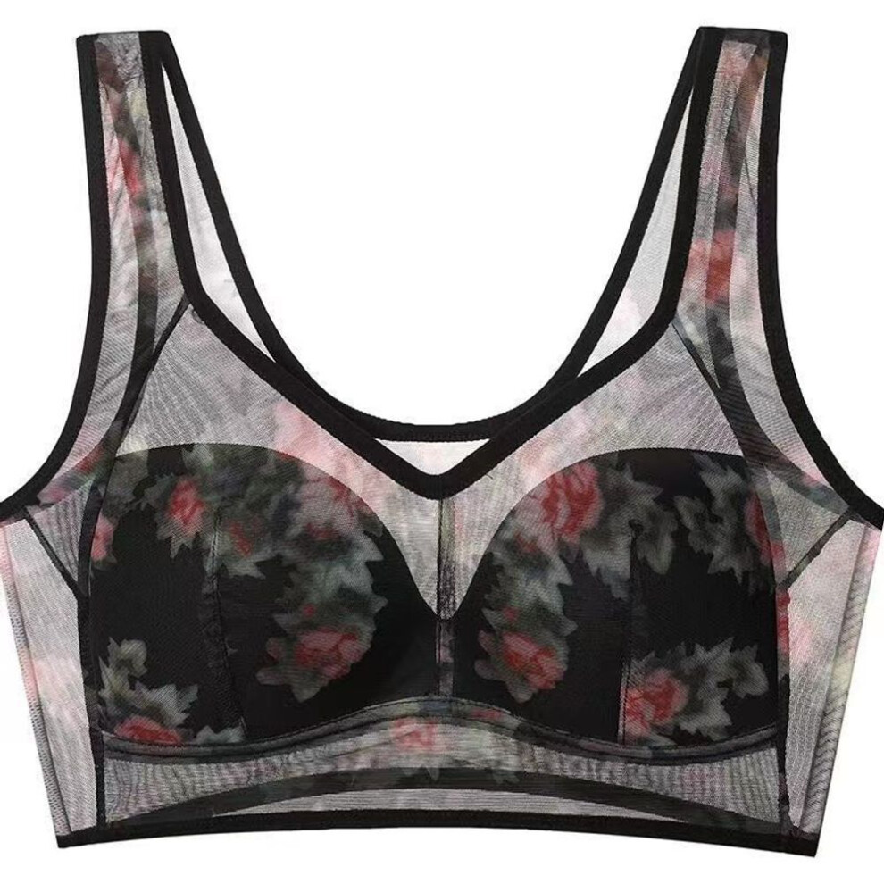(black, 5L) Plus Size Bra For Women Seamless Underwear Push Up Wireless Brassiere Flower Transparent Lingerie Full Cup Thin Cup Bras Sexy Bralette