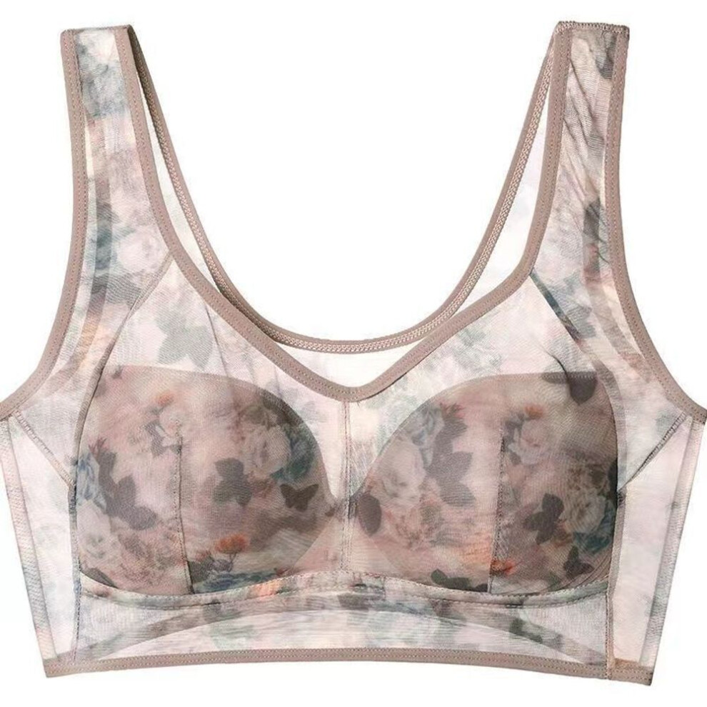 (coffee, 4L) Plus Size Bra For Women Seamless Underwear Push Up Wireless Brassiere Flower Transparent Lingerie Full Cup Thin Cup Bras Sexy Bralette