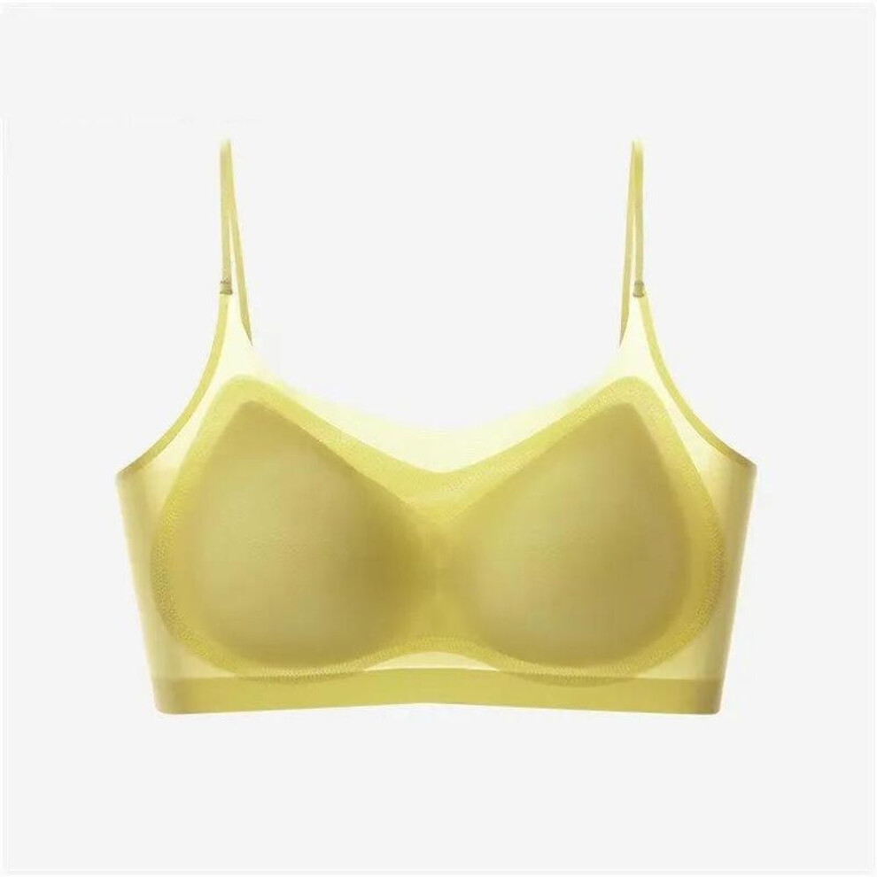 (yellow, 4XL) Ultra Thin Bra Push Up Bra Ice Silk Seamless Underwear Women&apos;s Thin Section Breathable Sling Beautiful Back Vest Sleep Bralette