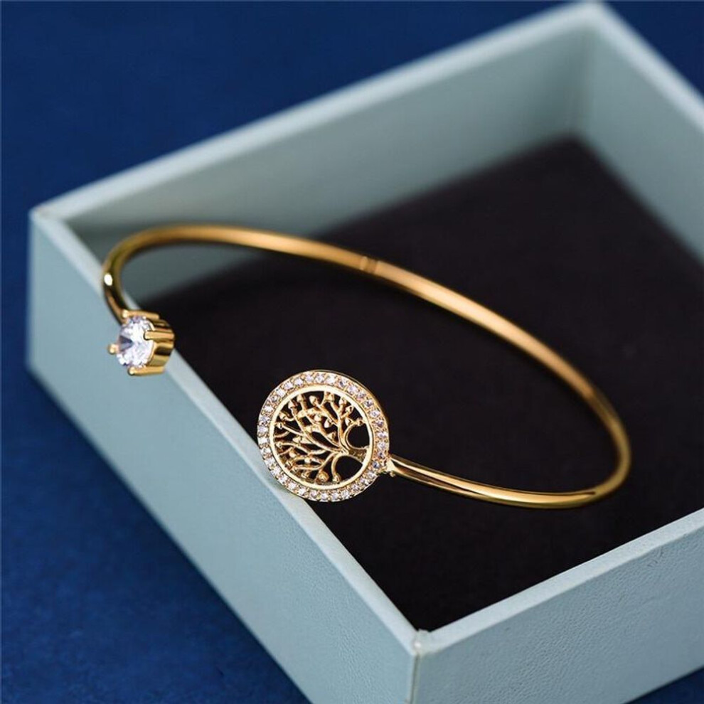 (gold) Luxury White Zircon Stone Bracelet Tree Of Life Adjustable Bracelets For Women Cute Wedding Bracelet