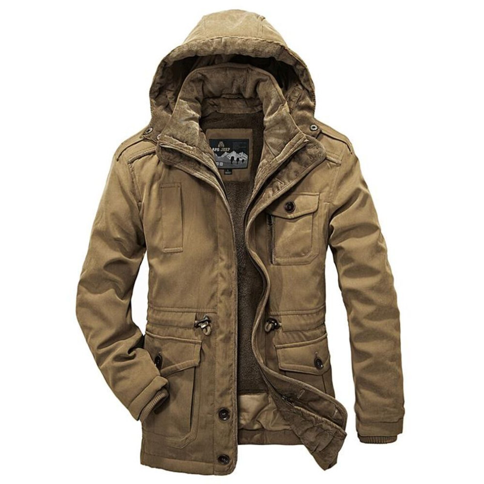 (as the picture, L) Brand Clothing Winter Jackets Mens Coats Military Lamb Wool Jacket Piece Parka Jacket Blue Khaki Army Green