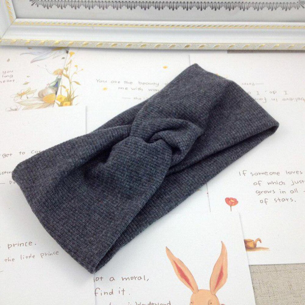(dark grey) Solid Color Women Girls Headband Twisted Knotted Elastic Hair Band Hair Accessories Baby Headbands