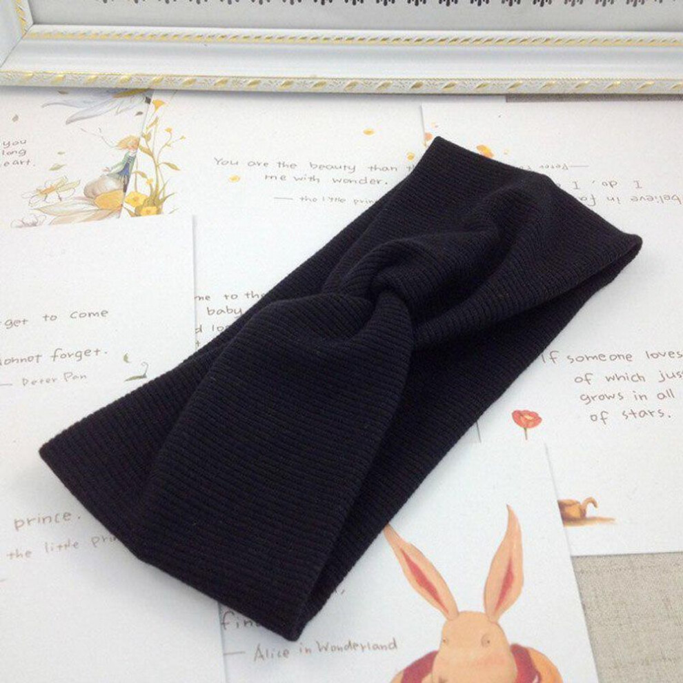 (black) Solid Color Women Girls Headband Twisted Knotted Elastic Hair Band Hair Accessories Baby Headbands