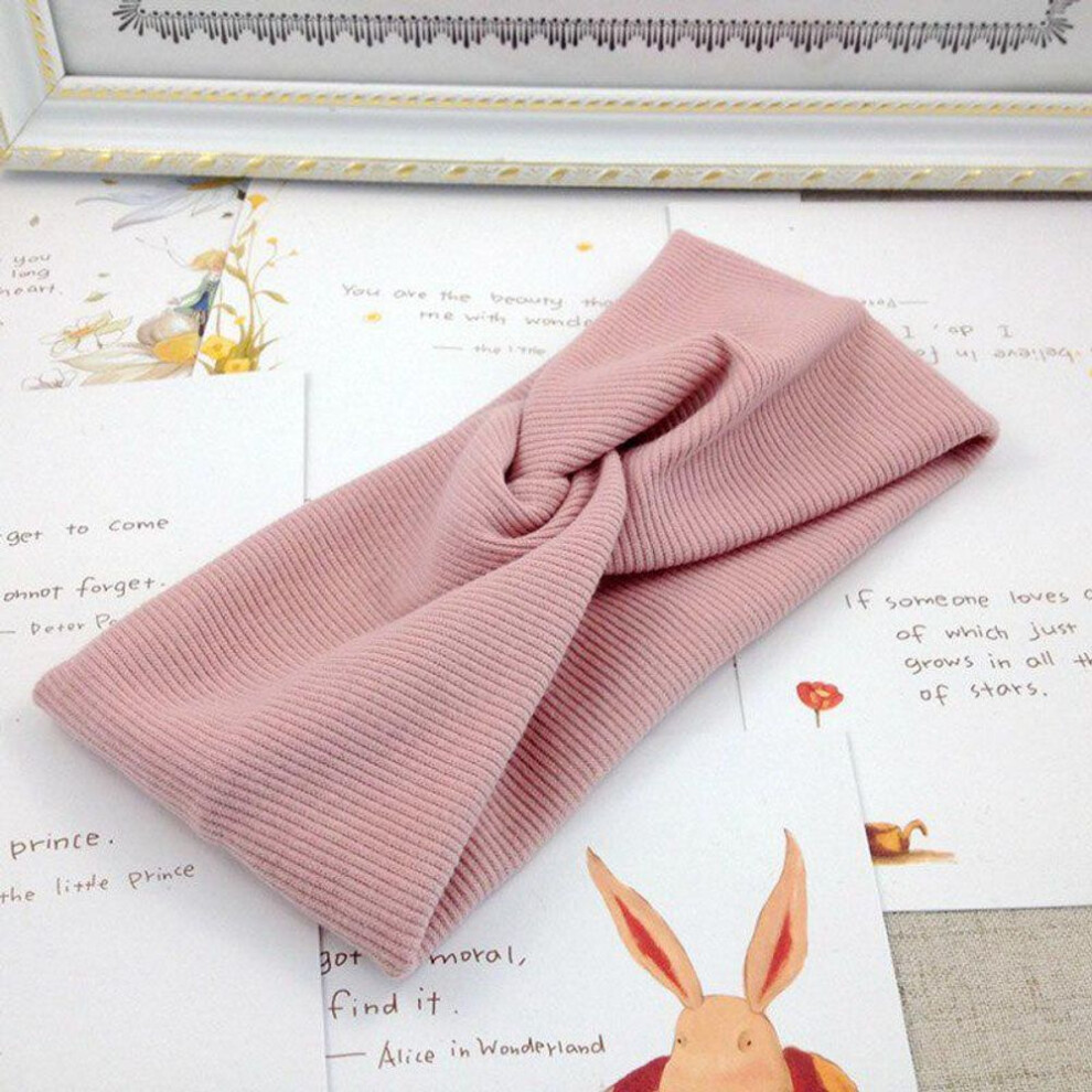 (pink) Solid Color Women Girls Headband Twisted Knotted Elastic Hair Band Hair Accessories Baby Headbands