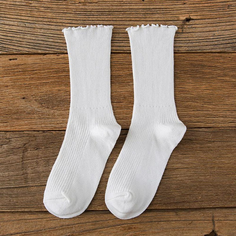 (white) Solid Hosiery Mid Calf Length Socks Comfortable Cotton Autumn Ankle High Pile Of Socks Women Socks