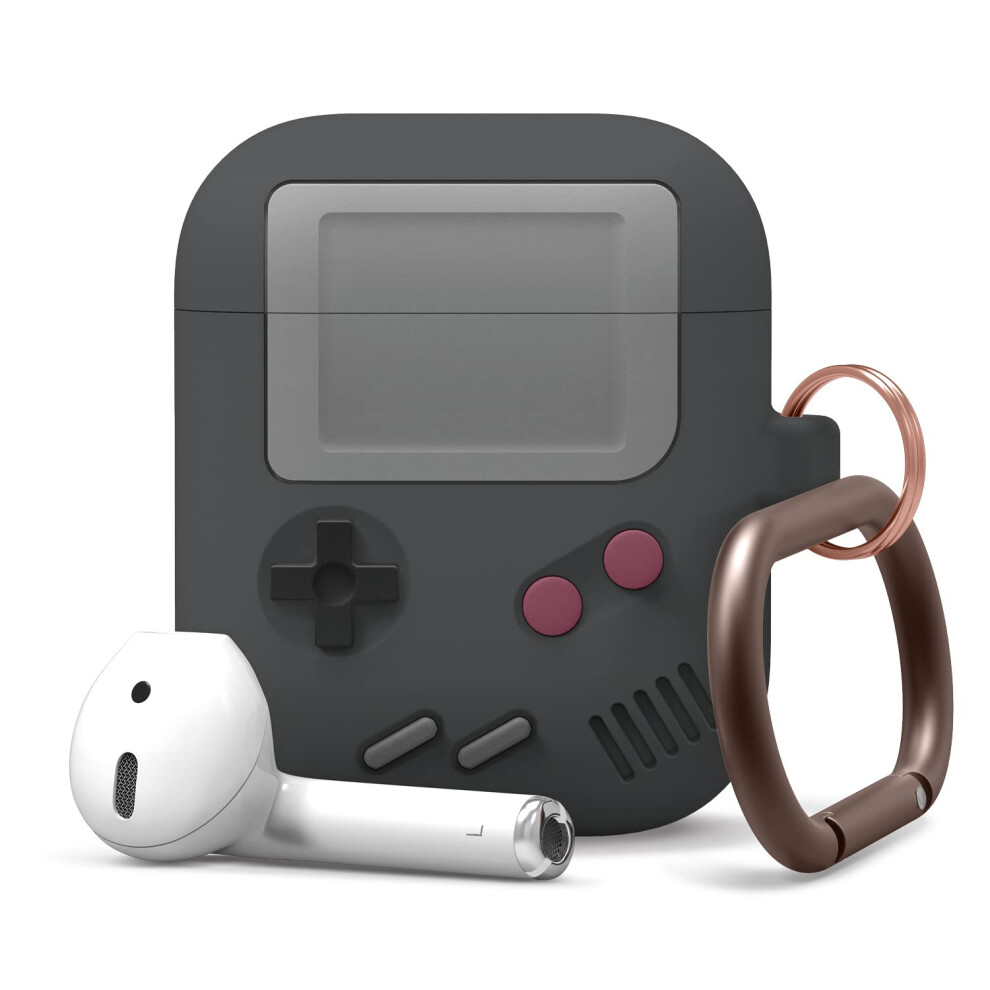 Elago Aw5 Compatible With Airpods Case 1 & 2 Classic Game Player Design Case With Keychain Durable Silicone Construction (Dark ) [Us P Grey 8809667654647