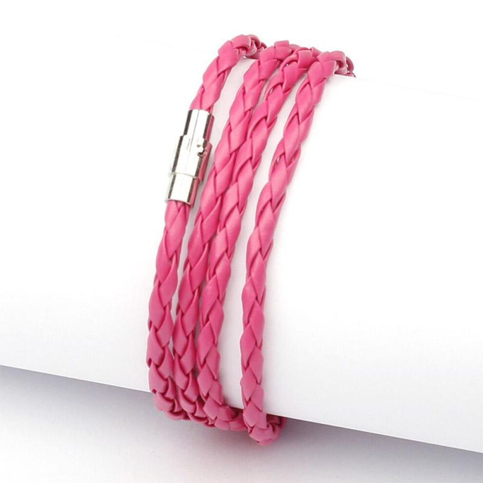 (rose red) Fashion Wristband Wrap Cuff Unisex Women's Men Pu Leather Bracelet Jewelry Gifts