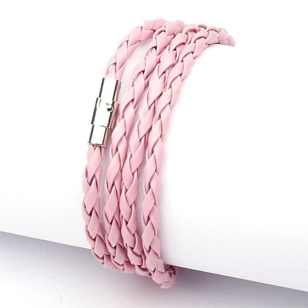 (pink) Fashion Wristband Wrap Cuff Unisex Women's Men Pu Leather Bracelet Jewelry Gifts
