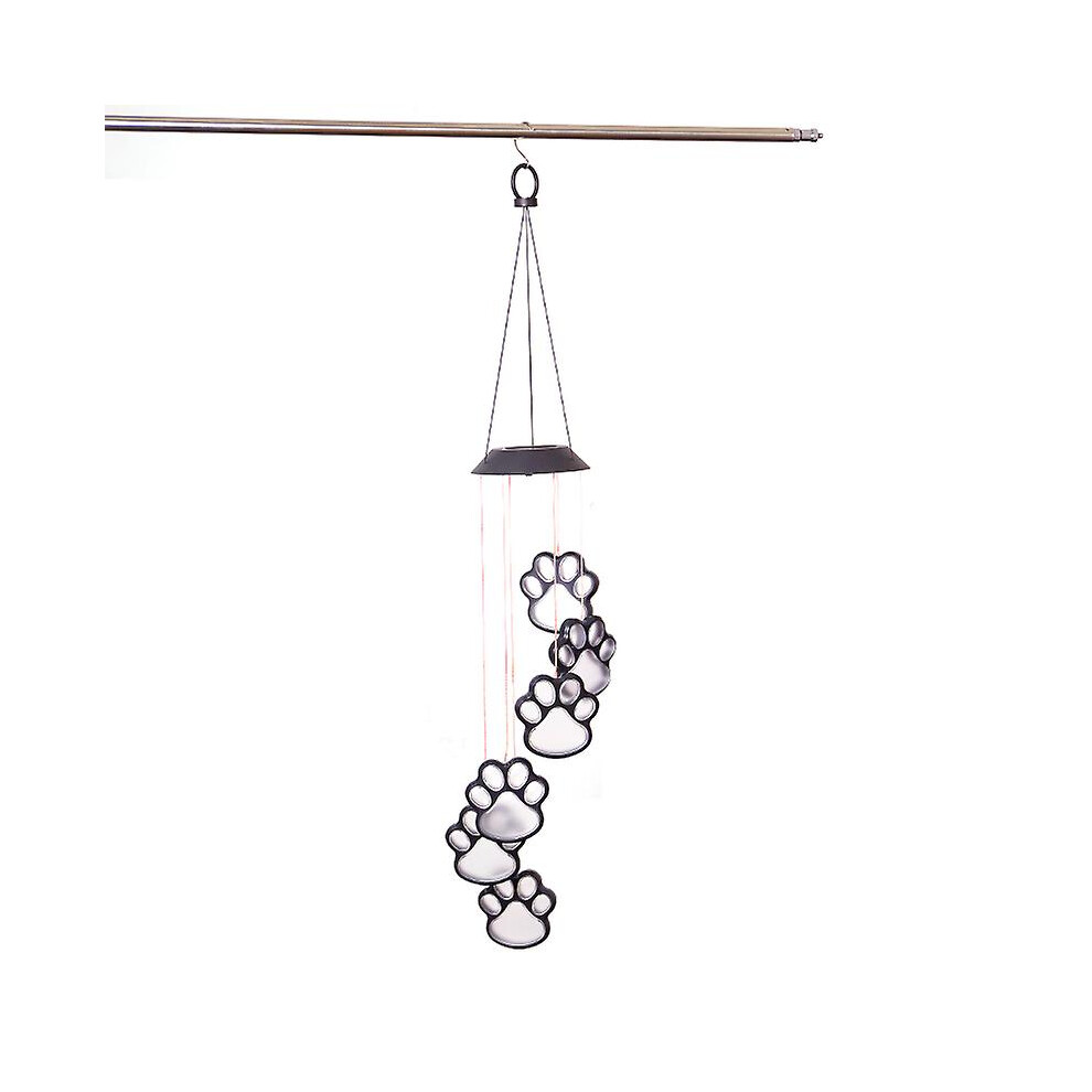 (Black) Solar Led Wind Chimes Lights Dogs Cat Six Outdoor Pet Pawprint Changing Waterpro