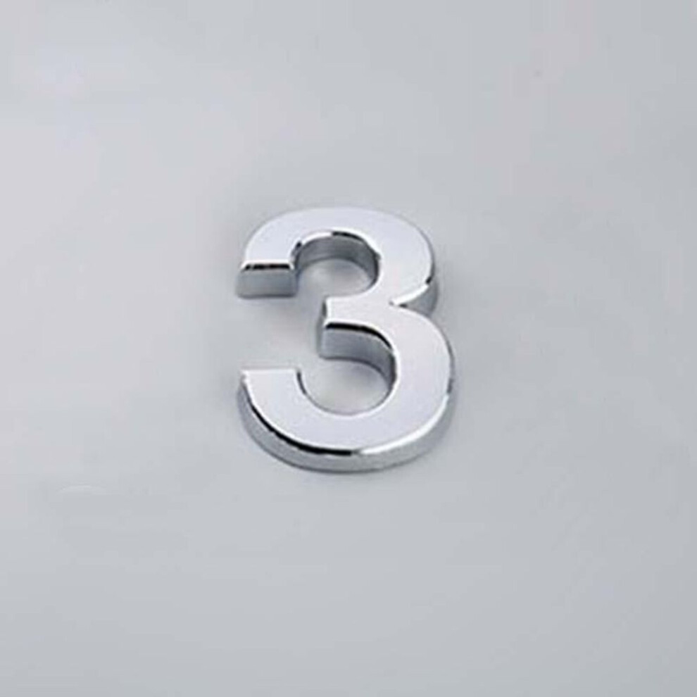 (Silver/3) 5cm 0-9 Sign Number Plate Digits Sticker Door Address Hotel House Modern Number