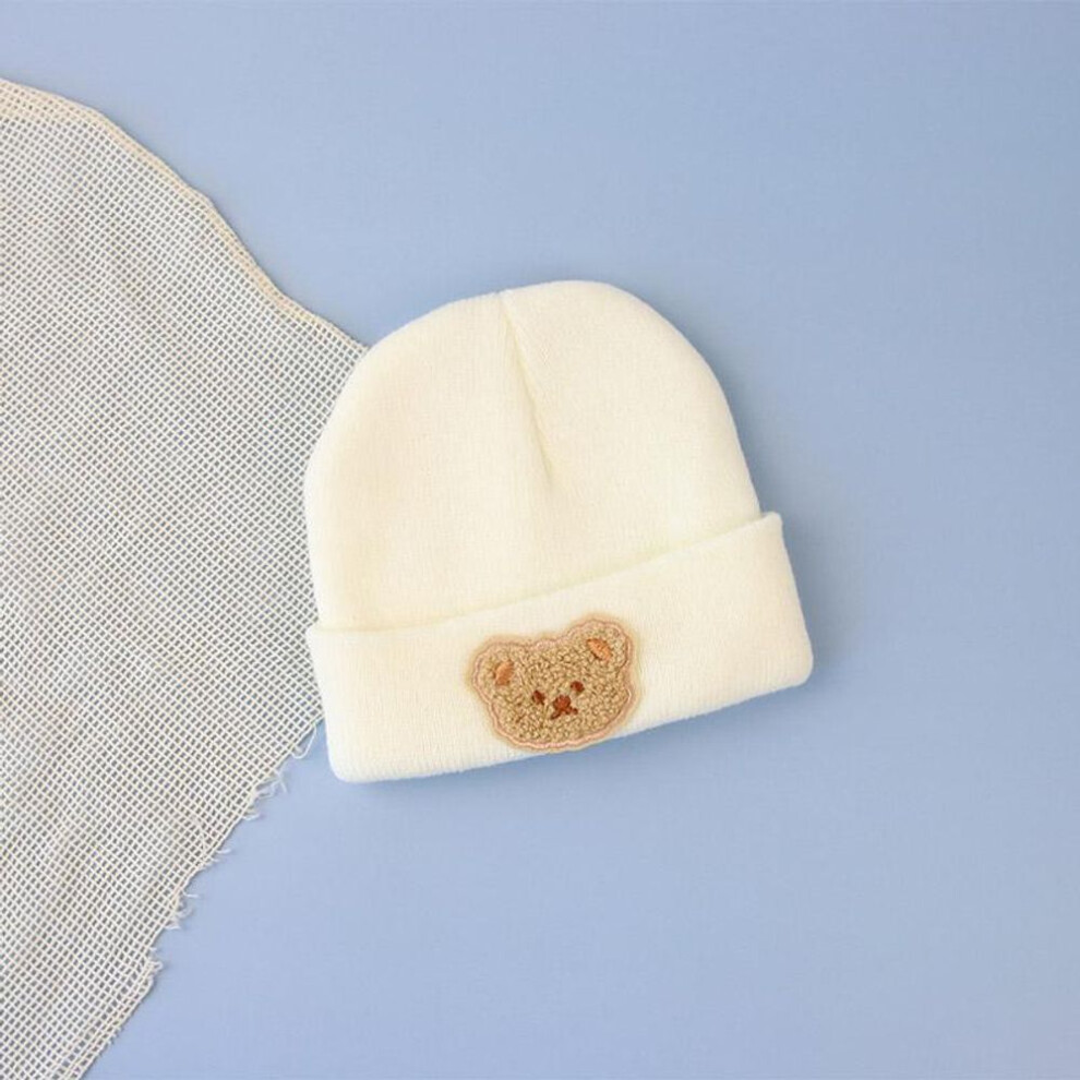 (white) Korean Cartoon Bear Baby Hat Winter Warm Knitted Newborn Boys Girls Cap Beanies Soft Infant Toddler Hat Kids Caps Bonnet