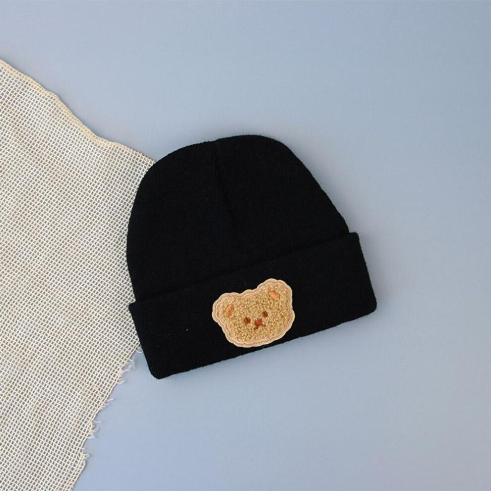 (black) Korean Cartoon Bear Baby Hat Winter Warm Knitted Newborn Boys Girls Cap Beanies Soft Infant Toddler Hat Kids Caps Bonnet