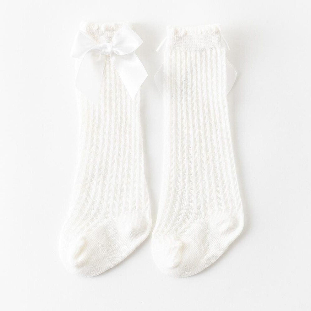 (beige, 0-12 months) Summer Baby Girl Socks Cute Big Bows Soft Cotton Elastic Solid Color Mesh Newborn Socks Knee High Long Toddler Girl Socks
