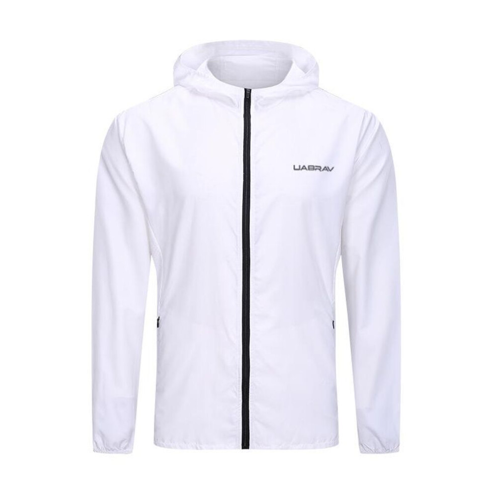 (white, M) Scione Autumn And Winter Thin Sports Jacket Men Outdoor Casual Running Hooded Fitness Jacket