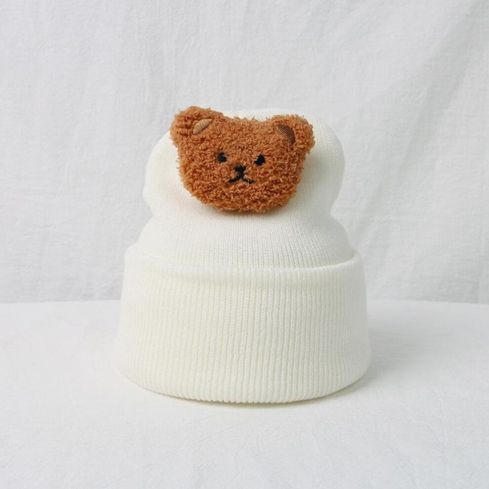 (white) Korean Baby Autumn Winter Hat Cute Bear Knitted Warm Newborn Cap Infant Beanie Solid Color Baby Girl Boy Soft Crochet Hats
