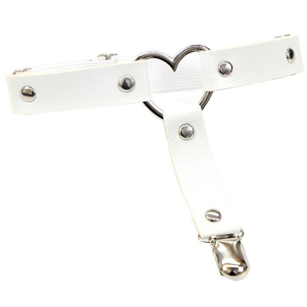(white) Punk Heart Garter Belt Sexy Women Pu Leather Belt Lady Girls Elasticity Body Harness Tight Suspender Strap