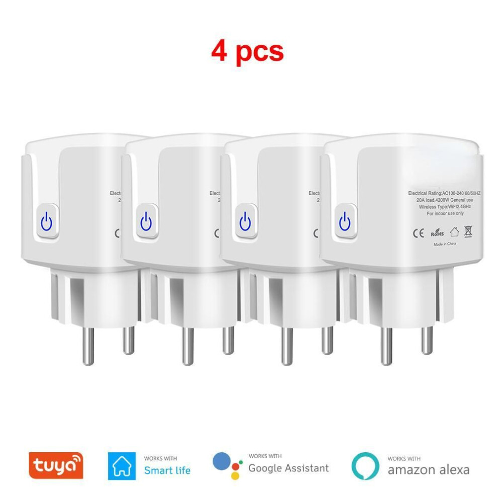(as the picture, 4 Pcs) Tuya Smart Wifi Plug 20a Eu Smart Socket Outlet With Power Monitor Timer Function 4200w Compatible With Alexa Google Home