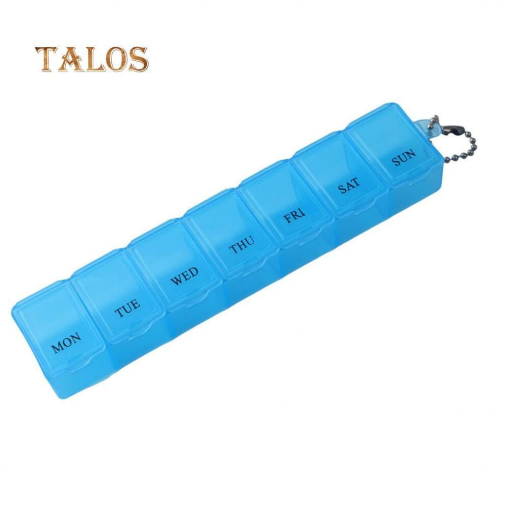(blue) Portable 7 Days Pill Medicine Case Box Holder Storage Organizer Container Cases Health Care