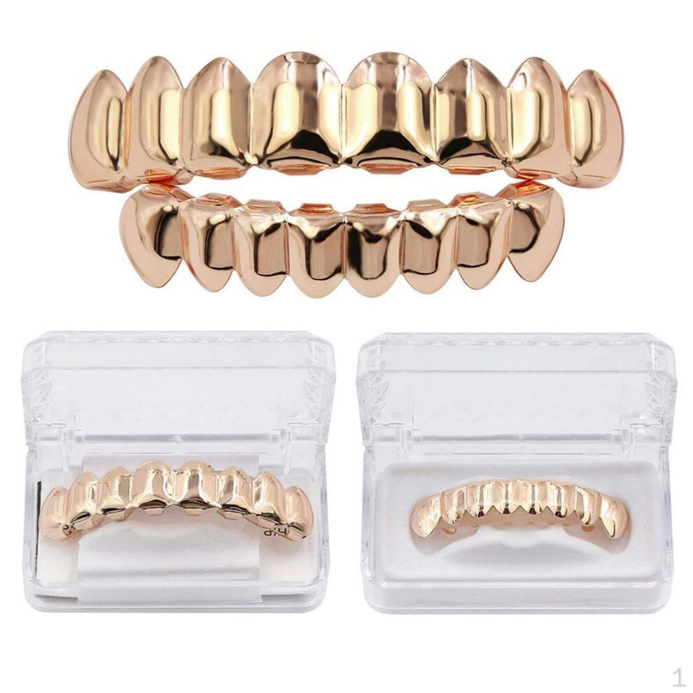 Gills Fit Grill & Bottom Grill, Removable, Glossy For Women Men Cosplay Tools - Rose Gold