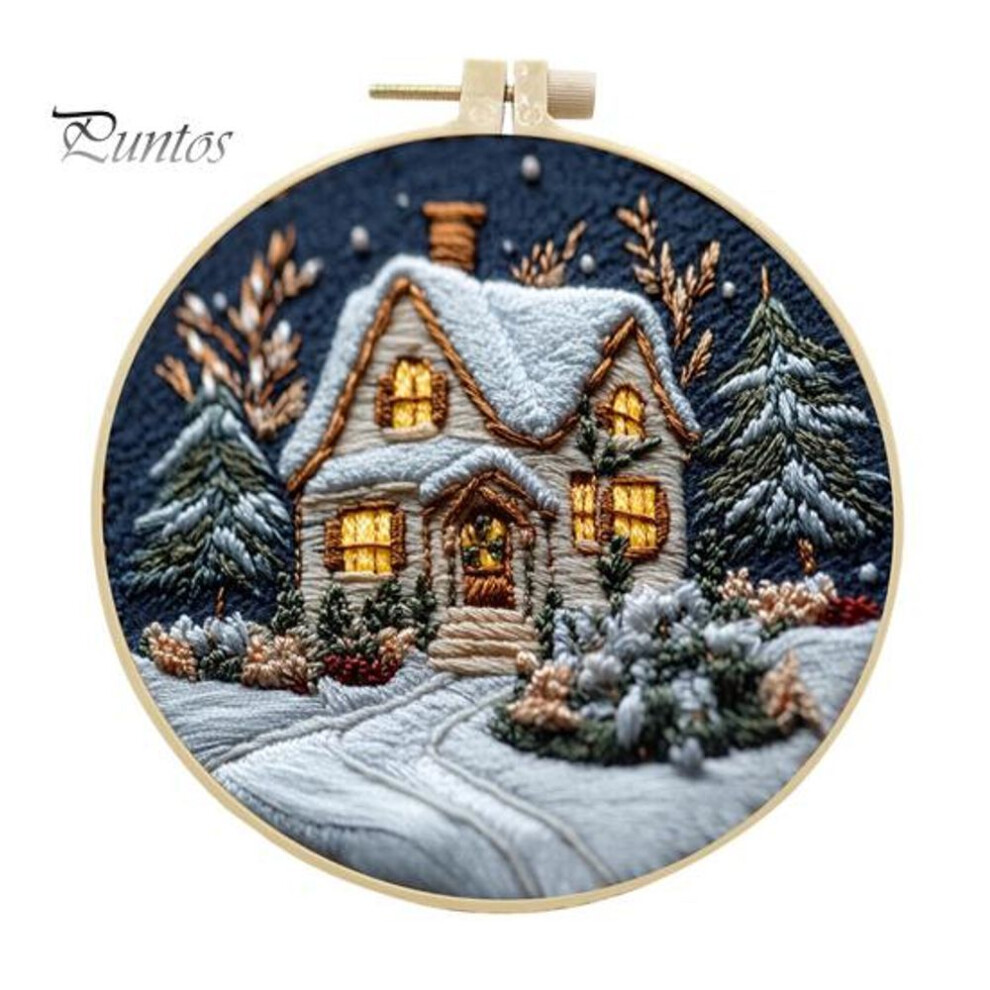 (as the picture, A) Christmas Embroidery Kit Adults Kids Diy Embroidery Needle Thread Set With Christmas Patterns Embroidery Crafting Kit For Beginners