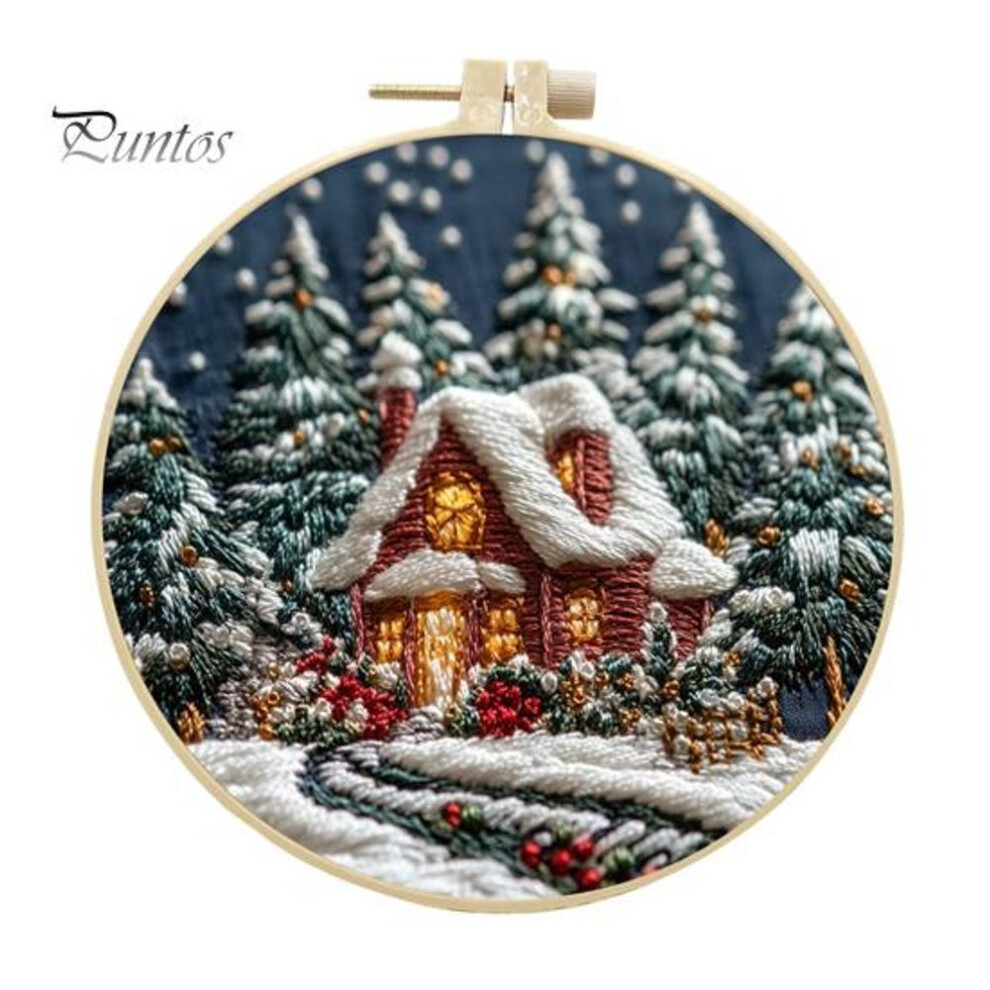 (as the picture, D) Christmas Embroidery Kit Adults Kids Diy Embroidery Needle Thread Set With Christmas Patterns Embroidery Crafting Kit For Beginners