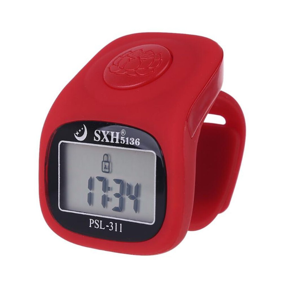 (red) 6 Digital Finger Tally Counter 8 Channels W Backlight Time Prayer Silicone Ring