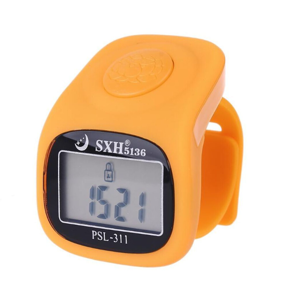 (orange) 6 Digital Finger Tally Counter 8 Channels W Backlight Time Prayer Silicone Ring