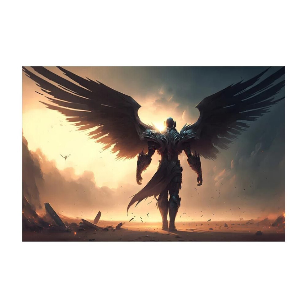 (yellow, 40x60cm No Frame) Fantasy Angel Stretched Canvas for Living Room Bedroom Home Poster Prints Abstract Anime Painting Artwork Mysterious Man Wing Gallery Decoration