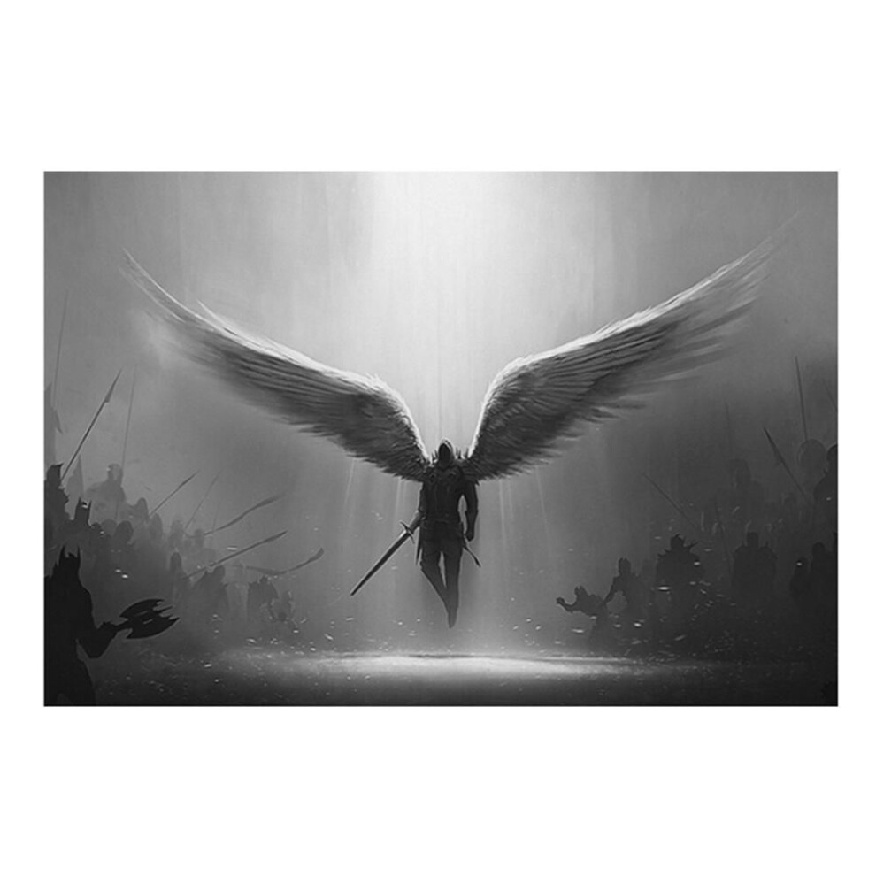 (black, 40x60cm no frame) Fantasy Angel Stretched Canvas For Living Room Bedroom Home Poster Prints Abstract Anime Painting Artwork Mysterious Man Wing Gallery Decoration