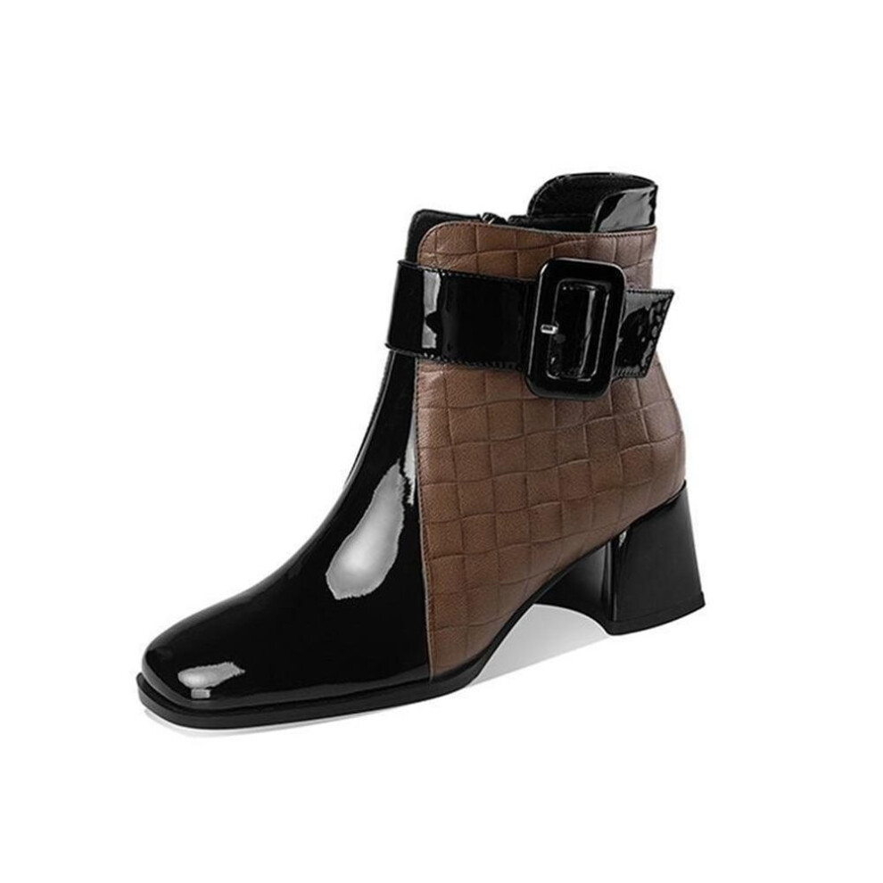 (brown, 38) Autumn Winter Women Boots Ankle Short Booties Buckle Strap Block Heeled Winter Shoes For Women