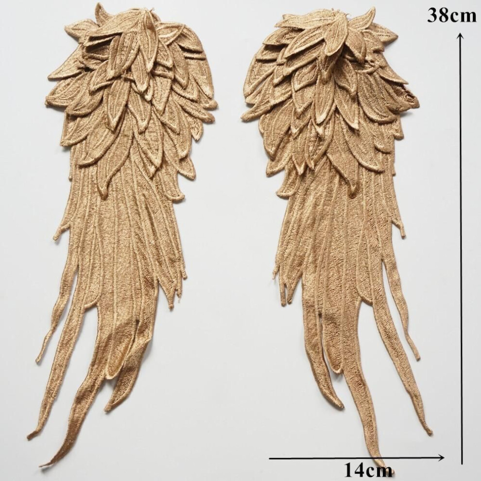 (gold) 2pcs/set Embroidery Angel Wing Applique Sewing Flower Collar Patch For Wedding Party Gown Bridal Dress Clothes Diy Crafts