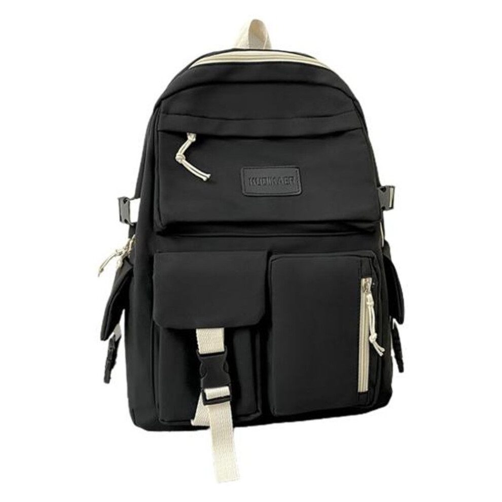 (black) Schoolbag Large Capacity Canvas School Backpack Waterproof Breathable Travel Bag With Zipper For Students Use