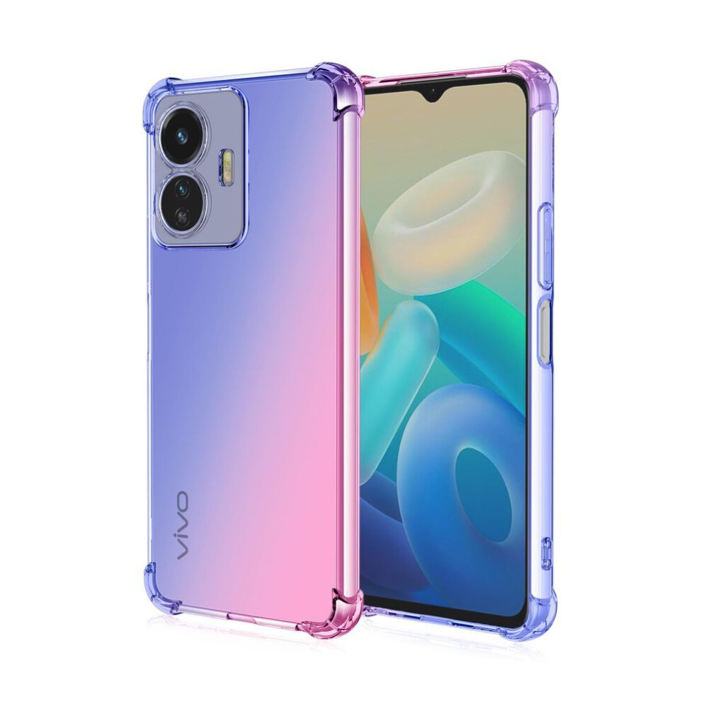 (,, Vivo Y70s (V2002a)) Clear Cute Gradient Phone Case Slim Anti Scratch Flexible Tpu Cover Shockproof Protective Case For Vivo Y50t Y53s Y76s Blue/Pink 3533883281756