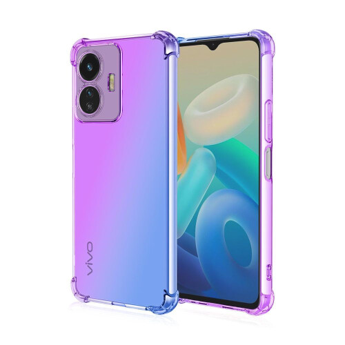 (purple,blue, Vivo Y52 (V2053)) Clear Cute Gradient Phone Case Slim Anti Scratch Flexible TPU Cover Shockproof Protective Case for Vivo Y50t Y53s Y76s Y78 Y91C Y100 Y200e Y71t