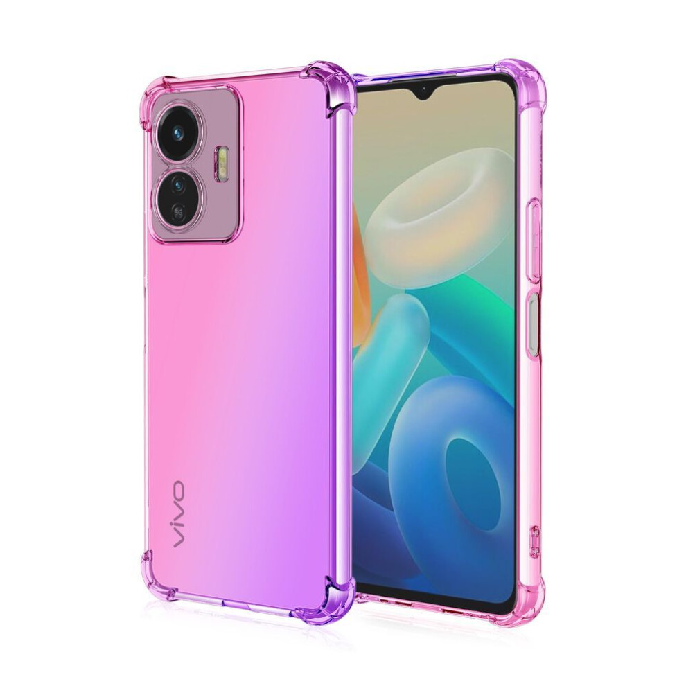 (,, Vivo Y75 5G(Not Y75 4G)) Clear Cute Gradient Phone Case Slim Anti Scratch Flexible Tpu Cover Shockproof Protective Case For Vivo Y50t Y5 Pink/Purple 3533884178956
