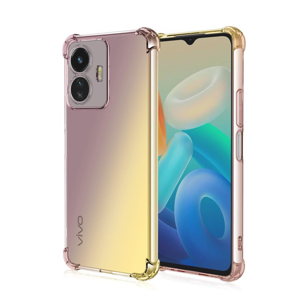 (,, Vivo Y51s (V2002a)) Clear Cute Gradient Phone Case Slim Anti Scratch Flexible Tpu Cover Shockproof Protective Case For Vivo Y50t Y53s Y76 Black/Gold 3533884617684
