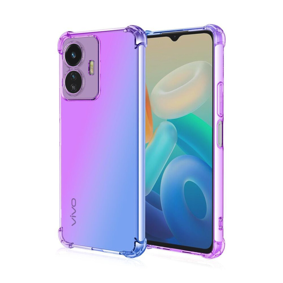 (,, Vivo Y50t) Clear Cute Gradient Phone Case Slim Anti Scratch Flexible Tpu Cover Shockproof Protective Case For Vivo Y50t Y53s Y76s Y78 Y9 Purple/Blue 3533885461057