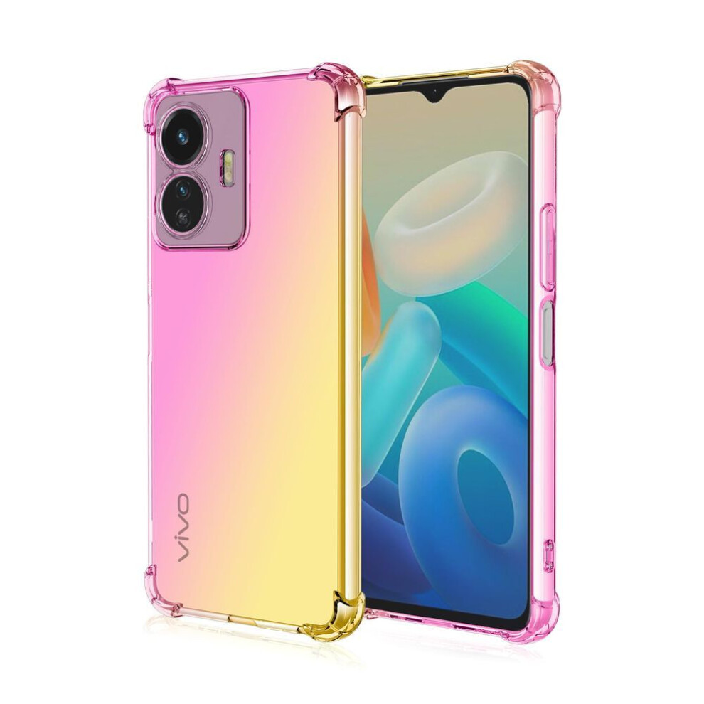 (,, Vivo Y53s 4G(Not Y53s 5G)) Clear Cute Gradient Phone Case Slim Anti Scratch Flexible Tpu Cover Shockproof Protective Case For Vivo Y50t Y5 Pink/Gold 3533885669521