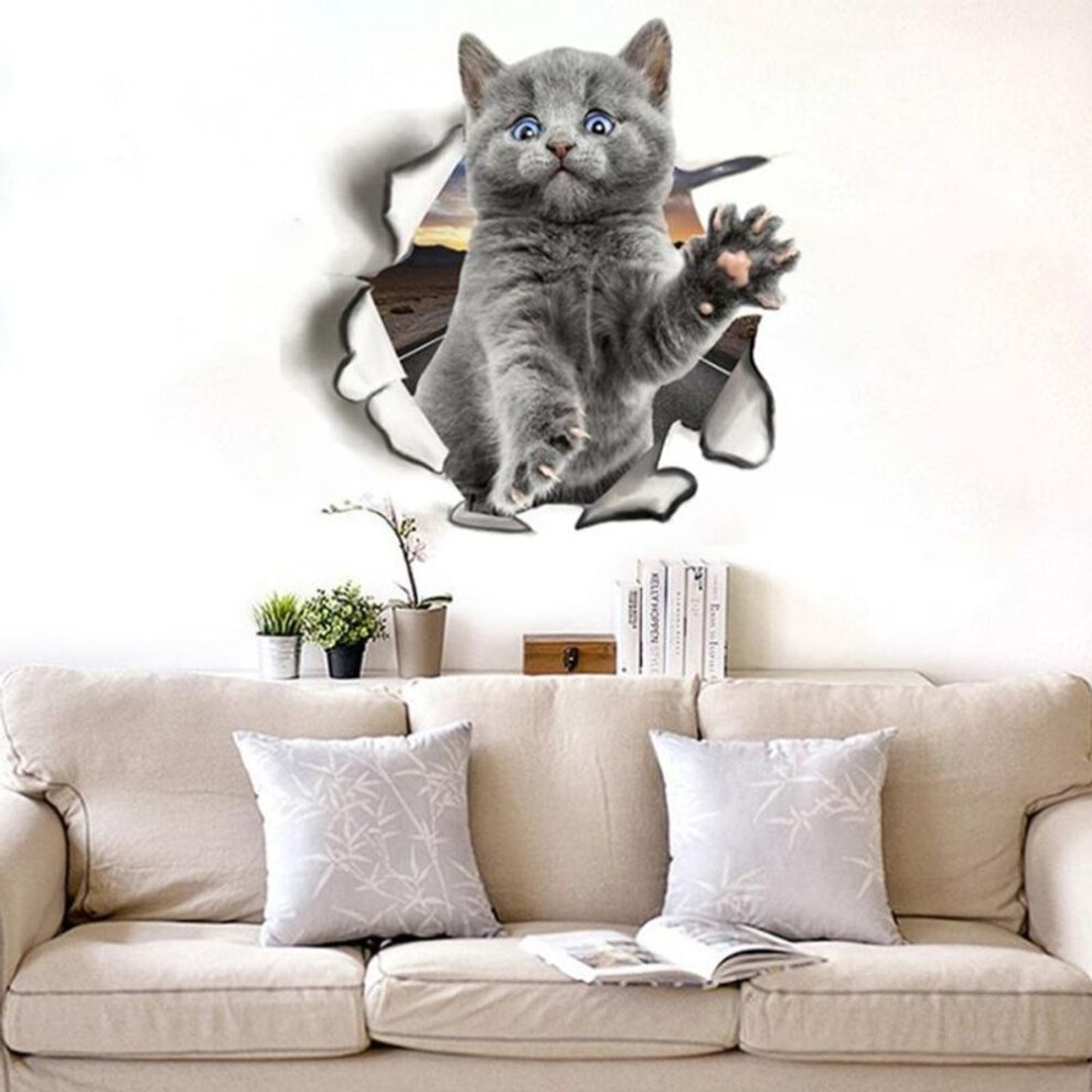 Funny Cat Wall Stickers 3D Animal Wall Decals Toilet Stickers Wall Decor Sticker