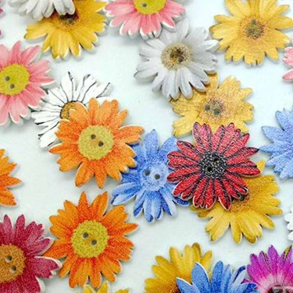 50pcs Wooden Buttons 25mm Sewing Scrapbook Diy Decor Craft Chrysanthemum Flower Buttons Handmade