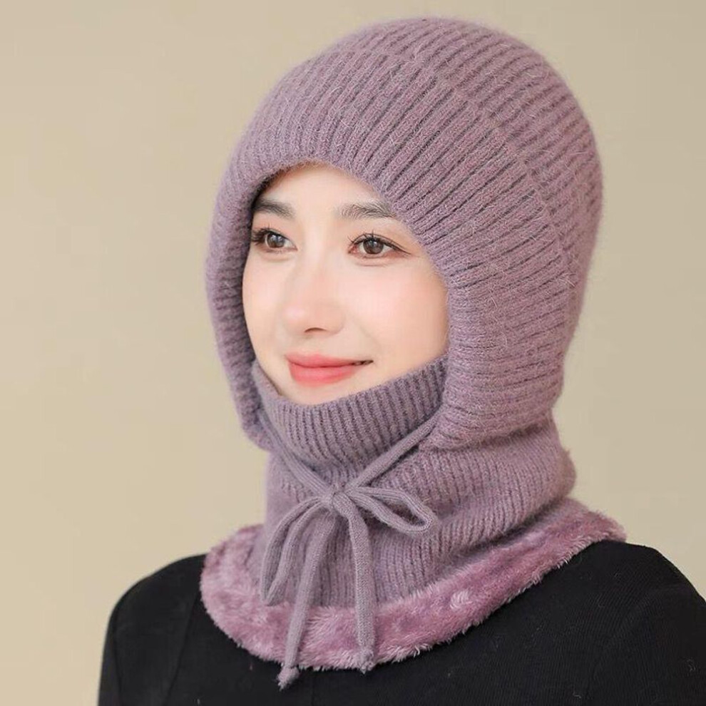 (light purple, 55cm-60cm) New Female Rabbit Fur Winter Hats Keep Warm Hats For Women Windproof Coldproof Thicken Balaclava Cap