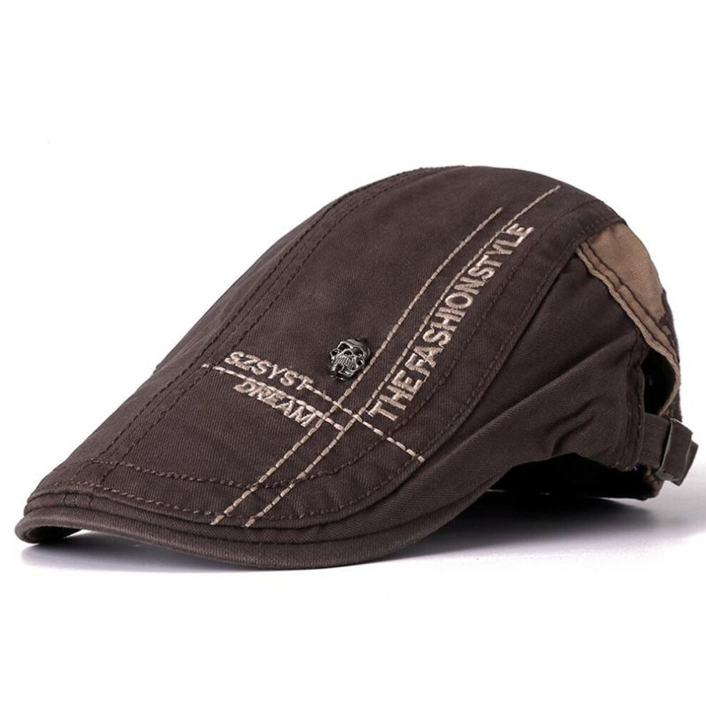 (coffee, 54cm-62cm) New Summer Outdoor Sports Cotton Berets Caps For Men & Women Casual Peaked Caps Skull Design Berets Hats