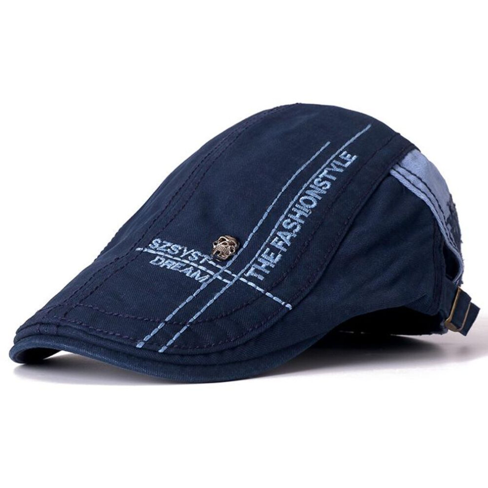 (navy blue, 54cm-62cm) New Summer Outdoor Sports Cotton Berets Caps For Men & Women Casual Peaked Caps Skull Design Berets Hats