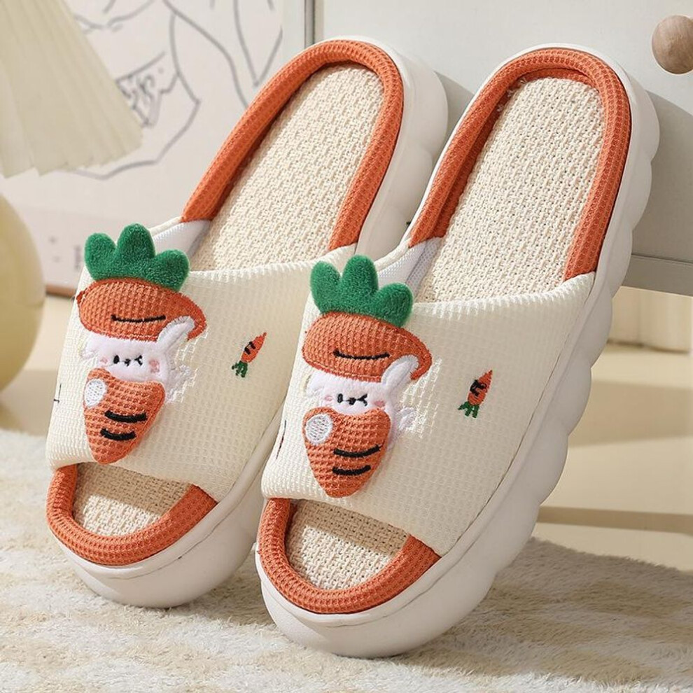 (orange, 43-44) Spring/ Autumn Lovely Frog Home Linen Slippers For Men And Women Couples Non Slip Thick Sole Cool Slippers For Indoor Use